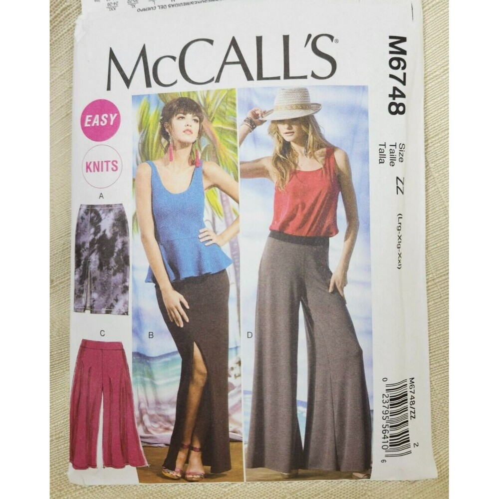 McCall's Easy Knit Pants & Skirt Pre-Owned Sewing Pattern #M6748 Size L, XL, XXL